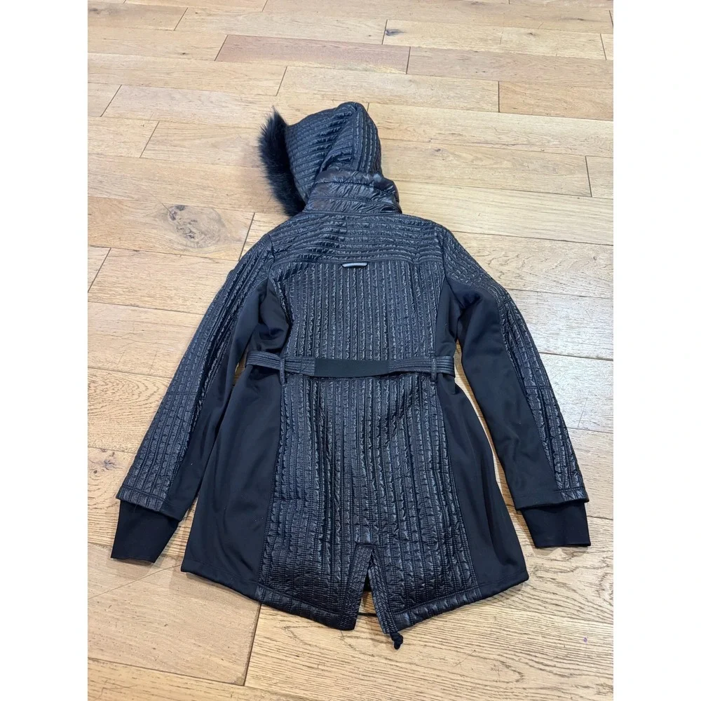 Michael‎ Kors Black Quilted Fur Hood Belted Puffer Jacket Womens Size M